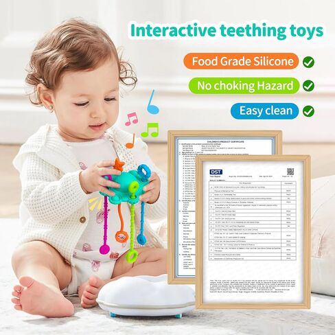 Montesorri-Toys - Montessori Pull String Toy - Made of 100% Food Grade Silicone with Built-in Rattle Function and Easy to Clean Design (Cream Color) in Saudi Arabia