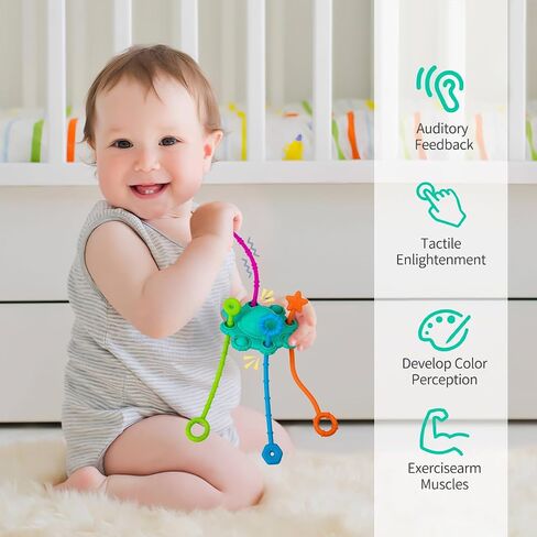 Montesorri-Toys - Montessori Pull String Toy - Made of 100% Food Grade Silicone with Built-in Rattle Function and Easy to Clean Design (Cream Color) in Saudi Arabia