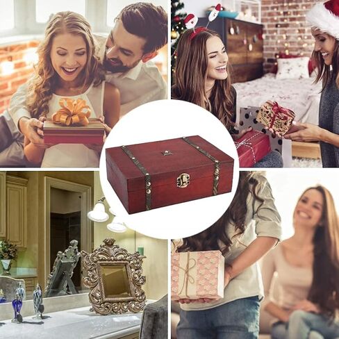 ZJchao Vintage Keepsake Box, Hand-Made Treasure Decorative Box Old-Fashioned Antique Decoration Displays Crafts Wooden Photo Storage Box for Home, Office in Saudi Arabia