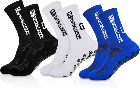 3 أزواج من جوارب كرة القدم للرجال المضادة للانزلاق جوارب رياضية مضادة للانزلاق لكرة القدم الرياضية مع وسادات للإمساك (أسود، أبيض، أزرق) in Kuwait