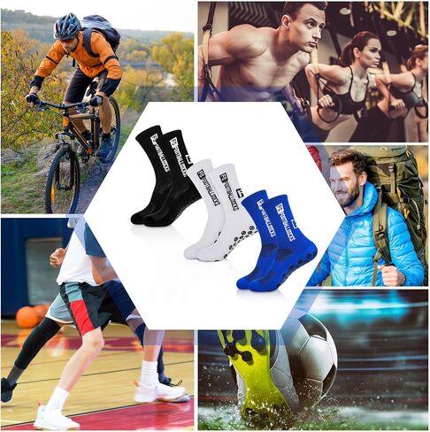 3 أزواج من جوارب كرة القدم للرجال المضادة للانزلاق جوارب رياضية مضادة للانزلاق لكرة القدم الرياضية مع وسادات للإمساك (أسود، أبيض، أزرق) in Kuwait