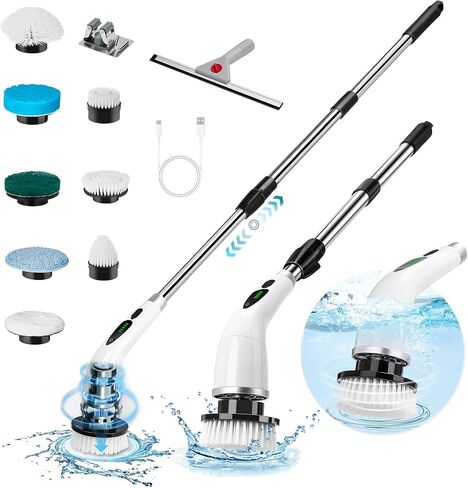 Upgrade Electric Spin Scrubber,Rotatable Electric Scrubber for Cleaning,Power Scrubber with Long Handle & 9 Replaceable Brush Heads,Automatic Shower Cleaner Brush for Bathroom,Floor,Glass,Wall in Saudi Arabia