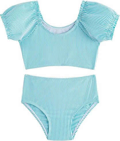 LIZENS Two-Pieces Girls Swimsuit Puff Sleeve Beach Bathing Suit Stripe Bikini Sets in Saudi Arabia