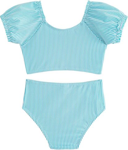 LIZENS Two-Pieces Girls Swimsuit Puff Sleeve Beach Bathing Suit Stripe Bikini Sets in Saudi Arabia