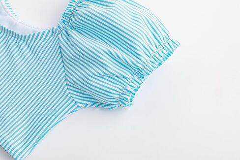 LIZENS Two-Pieces Girls Swimsuit Puff Sleeve Beach Bathing Suit Stripe Bikini Sets in Saudi Arabia