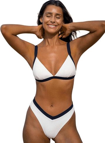 Women's cheecky Contrast Trim Triangle Bikini Set Sexy Bikini Top & Bottom in Saudi Arabia