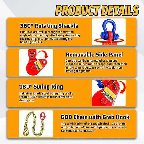 2 Ton Snatch Block with Chain and Swivel Shackle, 3" Sheave for 3/8" Inch Wire Rope,Snatch Block Pulley Kit for Tow Truck Rollback Wrecker Car Hauler Winch, Towing Winch Block Accessories in Kuwait