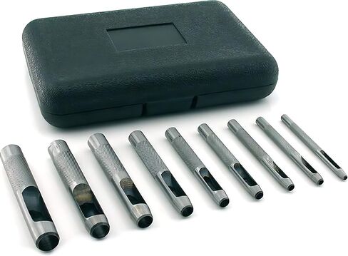 SE Heavy-Duty 12-Piece Hollow Leather Punch Set - High Carbon Steel, Machined Grip, 1/8" to 3/4" Sizes - Includes Zipper Pouch for Gasket, Leather, and Light Metal Work - 791LP in Kuwait