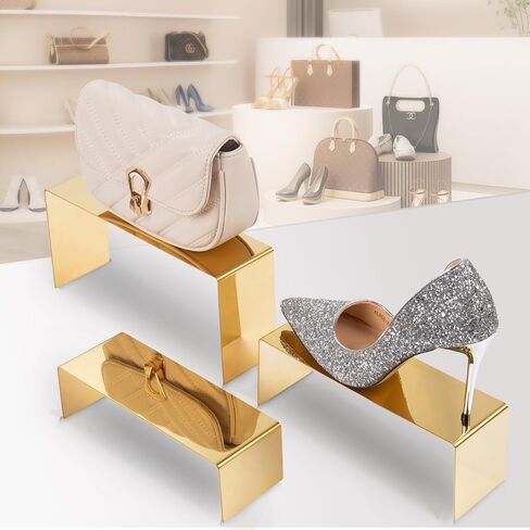 Stainless Steel Display Risers Stand, 3 Pcs Gold Purse Display Holder Stands, Luxury Desktop Risers Product Prop Showcase Stand for Vendors Perfume Handbag Shoes Jewelry Figures Sunglasses Trophy in Saudi Arabia