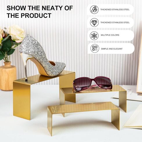 Stainless Steel Display Risers Stand, 3 Pcs Gold Purse Display Holder Stands, Luxury Desktop Risers Product Prop Showcase Stand for Vendors Perfume Handbag Shoes Jewelry Figures Sunglasses Trophy in Saudi Arabia