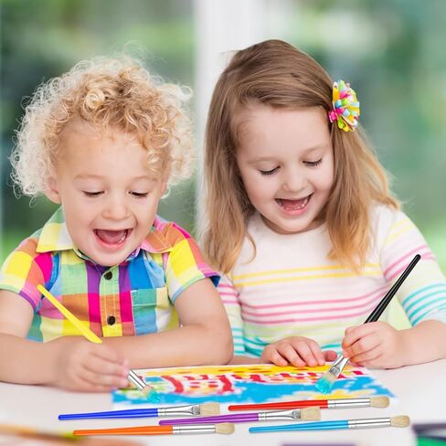 Paint Brushes for Kids, 10 Pcs Round and Flat Paint Brush Set, Easy Hold and Clean Toddler Paint Brushes, Preschool Paint Brushes Bulk for Acrylic Oil Watercolor Washable Paint in Saudi Arabia