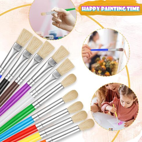 Paint Brushes for Kids, 10 Pcs Round and Flat Paint Brush Set, Easy Hold and Clean Toddler Paint Brushes, Preschool Paint Brushes Bulk for Acrylic Oil Watercolor Washable Paint in Saudi Arabia
