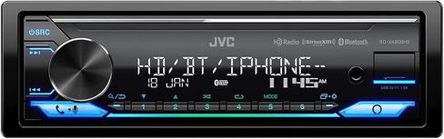 JVC Single DIN Bluetooth USB AUX AM/FM LED Stereo Receiver Bundle Combo with Stereo Install Kit, Universal Handle Bar Controls, 22" Wire Antenna, Weathershield (Fits Select 98-2013 HD Models) in Saudi Arabia