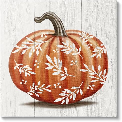 لوحة فنية جدارية من القماش من Stupell Industries Orange Fall Botanical Pumpkin، تصميم إليزابيث تيندال، 24 × 24، قماش مغلف في المعرض in Saudi Arabia
