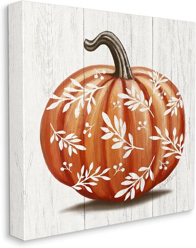 لوحة فنية جدارية من القماش من Stupell Industries Orange Fall Botanical Pumpkin، تصميم إليزابيث تيندال، 24 × 24، قماش مغلف في المعرض in Saudi Arabia