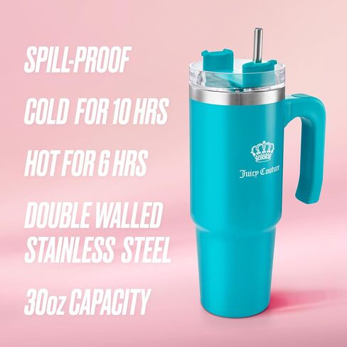 Juicy Couture Travel Style Fashion Water Bottle - Teal - 31.5oz - Trendy Hydration Bottles in Saudi Arabia