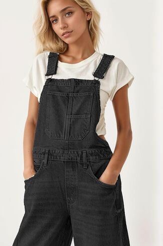 Kedera Womens Overalls Denim Loose Fit Wide Leg Adjustable Baggy Jeans Jumpsuit Y2K Comfy in Saudi Arabia