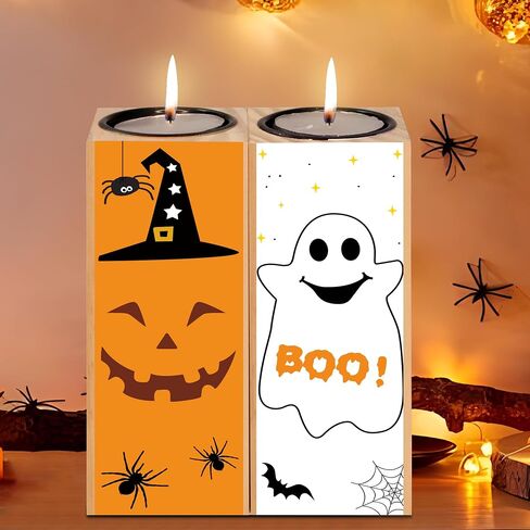 Halloween Themed Decorations Gifts, 2PCS Halloween Candle Holders for Home Indoor Party Decoration, Boo Sign Candlesticks Holders for Halloween Farmhouse Decor in Saudi Arabia