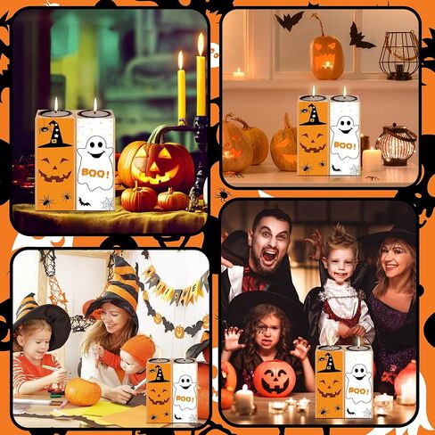Halloween Themed Decorations Gifts, 2PCS Halloween Candle Holders for Home Indoor Party Decoration, Boo Sign Candlesticks Holders for Halloween Farmhouse Decor in Saudi Arabia