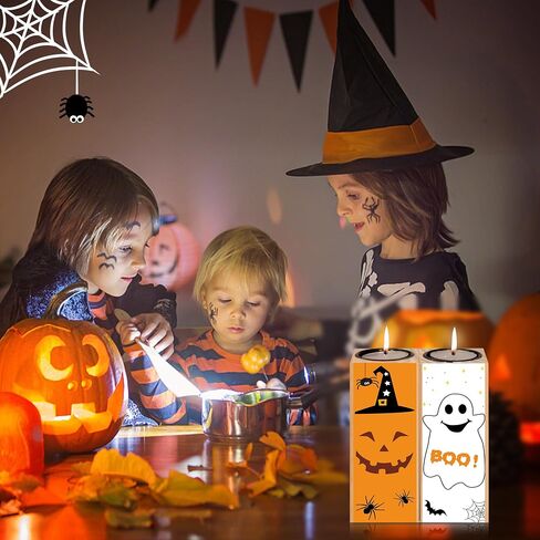 Halloween Themed Decorations Gifts, 2PCS Halloween Candle Holders for Home Indoor Party Decoration, Boo Sign Candlesticks Holders for Halloween Farmhouse Decor in Saudi Arabia
