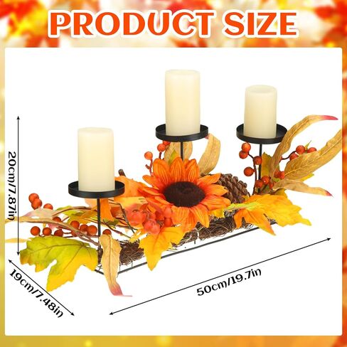 Yaomiao Thanksgiving Candle Holders Centerpiece 3 Fall Harvest Candle Holders with Maple Leaves Sunflower Pine Cones Metal Table Decoration Candle Holder for Tabletop Mantel Festival Home Decoration in Saudi Arabia