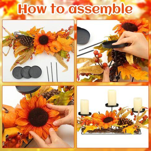 Yaomiao Thanksgiving Candle Holders Centerpiece 3 Fall Harvest Candle Holders with Maple Leaves Sunflower Pine Cones Metal Table Decoration Candle Holder for Tabletop Mantel Festival Home Decoration in Saudi Arabia