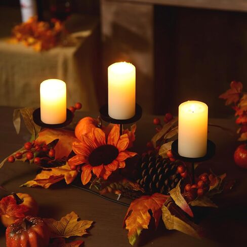 Yaomiao Thanksgiving Candle Holders Centerpiece 3 Fall Harvest Candle Holders with Maple Leaves Sunflower Pine Cones Metal Table Decoration Candle Holder for Tabletop Mantel Festival Home Decoration in Saudi Arabia