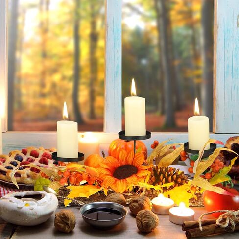 Yaomiao Thanksgiving Candle Holders Centerpiece 3 Fall Harvest Candle Holders with Maple Leaves Sunflower Pine Cones Metal Table Decoration Candle Holder for Tabletop Mantel Festival Home Decoration in Saudi Arabia