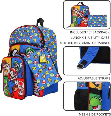 BIOWORLD Super Mario Brothers 5-Piece Backpack & Lunchbox Set in Kuwait