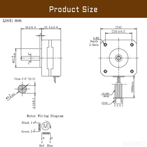 Nema 17 Stepper Motor 145mNm High Torque 20.5mm/0.80inch Bipolar 1A-3.5V 2 Phase 4 Lead Step Motor for 3D Printer/CNC Milling Engraving Machine,1.66x1.66x0.81inch in Saudi Arabia