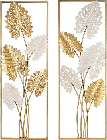 Metal Wall Art, Set of 2 Large Mordern Rectangular Wall Panels, Abstract Minimalist Leaf Wall Décor for Living Room, Bedroom, Kitchen, Hallway Decoration in Saudi Arabia