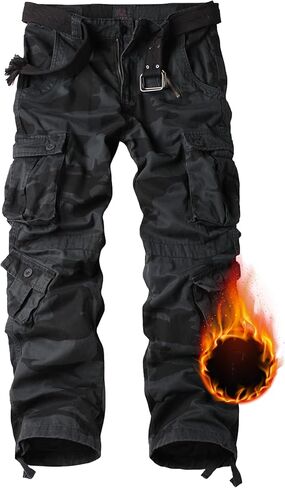 TRGPSG Men's Fleece Lined Hiking Pants Outdoor Windproof Outdoor Cargo Pants Casual Work Ski Pants with 8 Pockets in Kuwait
