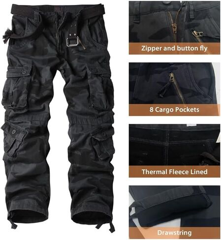 TRGPSG Men's Fleece Lined Hiking Pants Outdoor Windproof Outdoor Cargo Pants Casual Work Ski Pants with 8 Pockets in Kuwait