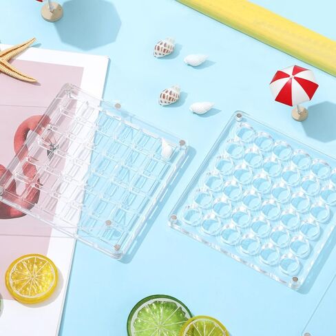 4 Pcs Acrylic Magnetic Seashell Display Box Clear Acrylic Seashell Storage Box Jewelry Beads Display Organizer Case Round and Square Container with 2 Tweezers for Shellfish, 36 Grids in Saudi Arabia