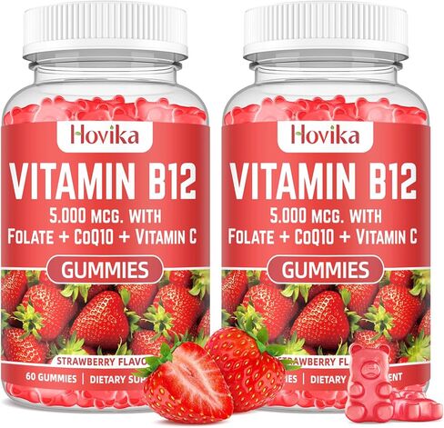 Vitamin B12 Complex 5000 mcg Methyl B12, Adenosyl B12 & Hydroxy B12, with Coenzyme Q10, Folate, Vitamin C, High Absorption Energy Gummies - Chewable B 12 for Energy Support and Bone Health - 60 Count in Saudi Arabia