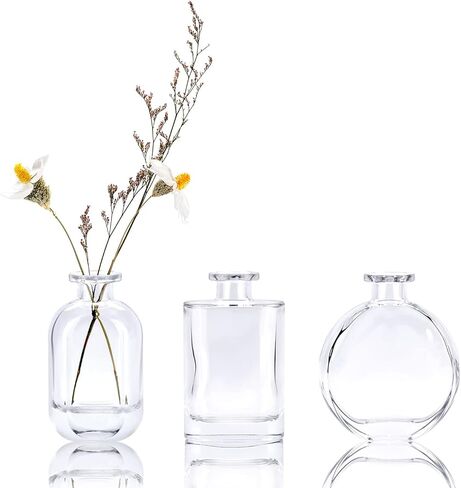 WHJY Grey Glass Vase Set of 3, Decorative Flower Vases for Centerpieces, Colored Bud Vases, Small Geometric Vases for Wedding, Home Décor in Saudi Arabia