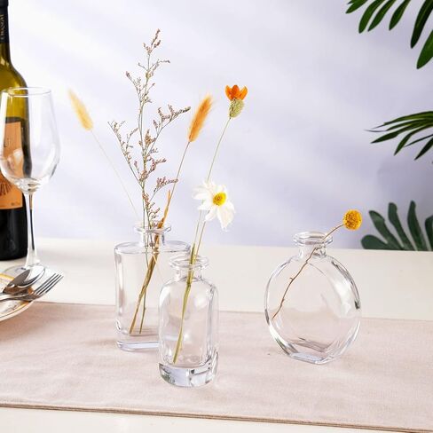WHJY Grey Glass Vase Set of 3, Decorative Flower Vases for Centerpieces, Colored Bud Vases, Small Geometric Vases for Wedding, Home Décor in Saudi Arabia