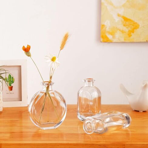WHJY Grey Glass Vase Set of 3, Decorative Flower Vases for Centerpieces, Colored Bud Vases, Small Geometric Vases for Wedding, Home Décor in Saudi Arabia