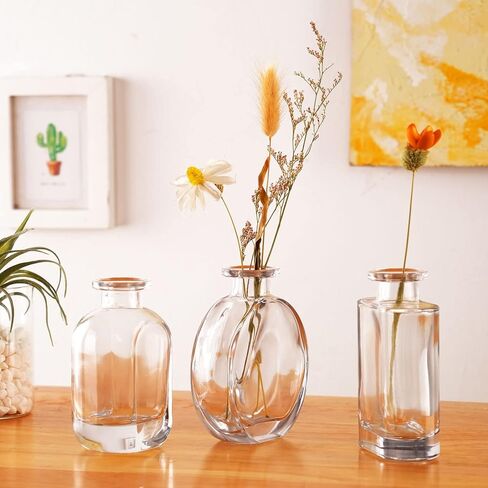 WHJY Grey Glass Vase Set of 3, Decorative Flower Vases for Centerpieces, Colored Bud Vases, Small Geometric Vases for Wedding, Home Décor in Saudi Arabia