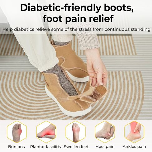 FitVille Diabetic Boots for Women Wide Width Fully Adjustable Straps Winter Boots for Women Wide Width with Warm Fur Lining Diabetic Shoes for Women Extra Wide Width Foot Pain Relief Neuropathy in Saudi Arabia
