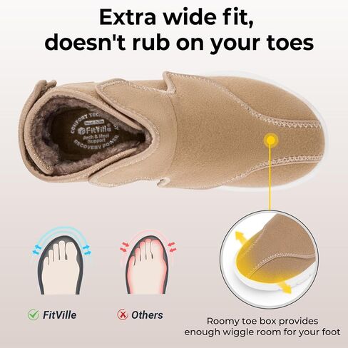 FitVille Diabetic Boots for Women Wide Width Fully Adjustable Straps Winter Boots for Women Wide Width with Warm Fur Lining Diabetic Shoes for Women Extra Wide Width Foot Pain Relief Neuropathy in Saudi Arabia