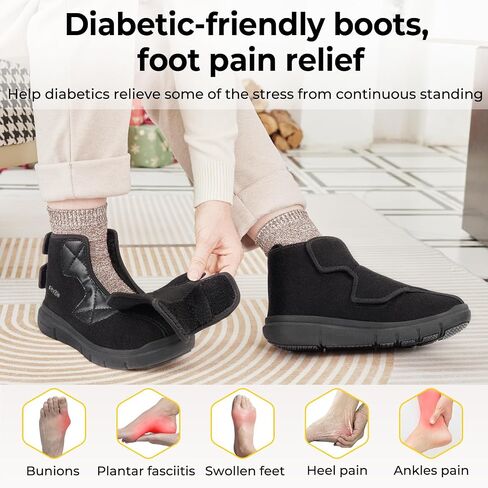 FitVille Diabetic Boots for Women Wide Width Fully Adjustable Straps Winter Boots for Women Wide Width with Warm Fur Lining Diabetic Shoes for Women Extra Wide Width Foot Pain Relief Neuropathy in Saudi Arabia