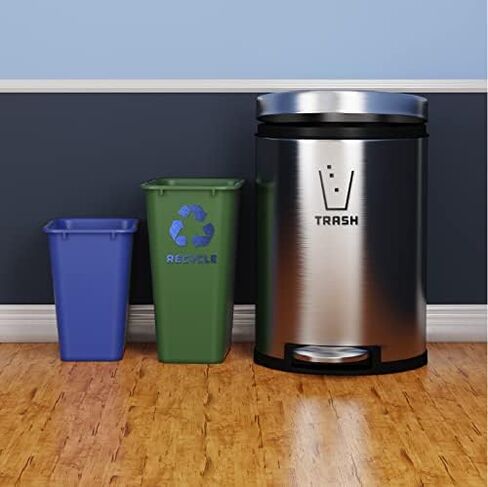 Recycle and Trash Stickers Modern Logo (1 ea) Symbol to Organize Trash cans or Garbage containers and Walls - Vinyl Decal Sticker - Contour Cut (Metallic Blue/Black, XSmall) in Saudi Arabia