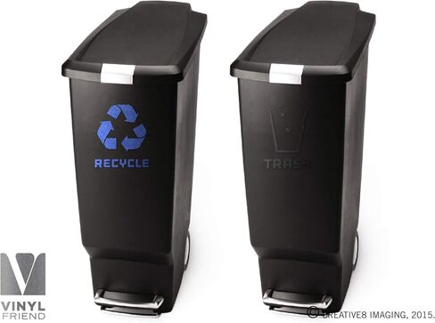 Recycle and Trash Stickers Modern Logo (1 ea) Symbol to Organize Trash cans or Garbage containers and Walls - Vinyl Decal Sticker - Contour Cut (Metallic Blue/Black, XSmall) in Saudi Arabia