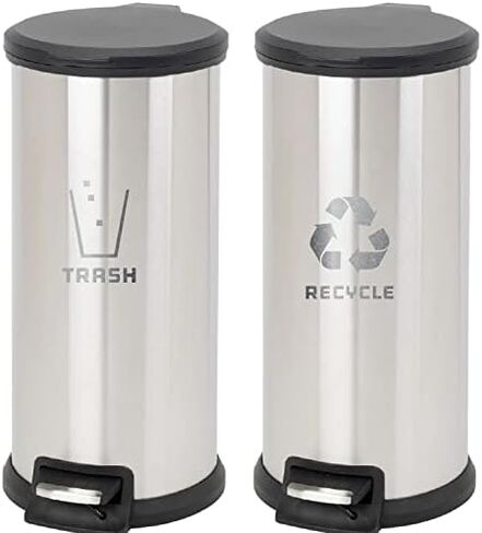 Recycle and Trash Stickers Modern Logo (1 ea) Symbol to Organize Trash cans or Garbage containers and Walls - Vinyl Decal Sticker - Contour Cut (Metallic Blue/Black, XSmall) in Saudi Arabia
