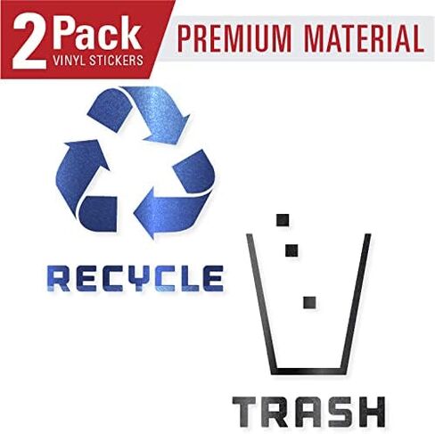 Recycle and Trash Stickers Modern Logo (1 ea) Symbol to Organize Trash cans or Garbage containers and Walls - Vinyl Decal Sticker - Contour Cut (Metallic Blue/Black, XSmall) in Saudi Arabia