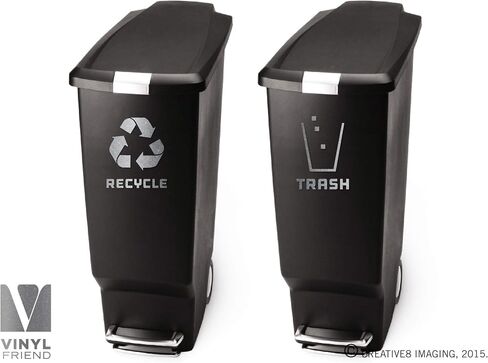 Recycle and Trash Stickers Modern Logo (1 ea) Symbol to Organize Trash cans or Garbage containers and Walls - Vinyl Decal Sticker - Contour Cut (Metallic Blue/Black, XSmall) in Saudi Arabia
