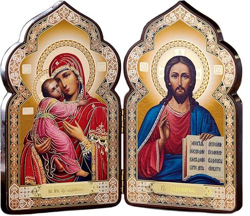 Needzo Classic Wood Icon Diptych، تتميز بأيقونات عذراء فلاديمير والمسيح المعلم، ديكور منزلي ديني، 17.78 سم in Saudi Arabia