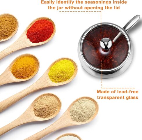 4 قطع 10oz 304 الفولاذ المقاوم للصدأ وعاء التوابل مجموعة التوابل جرة بهار جرة العلب الأواني الملح بهار تخزين المنظمون وعاء السكر مع 4 ملعقة غطاء وقاعدة in Kuwait