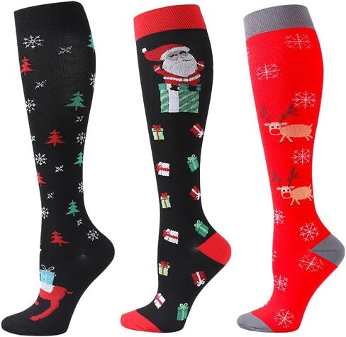 3 PC Christmas Compression Socks for Women, Compression socks for promote blood circulation,Better Christmas Gift in Kuwait
